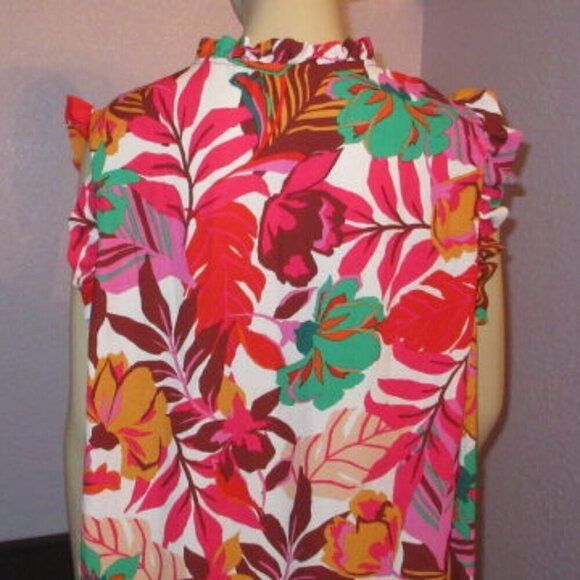 Maia FLORAL Dress Size 20W SHIFT Flutter TIERED Babydoll RUFFLE Pintuck HAWAIIAN - Picture 10 of 12